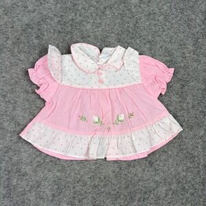 Mayfair Dress Baby Girl Newborn Pink Floral Embroidered Ruffle Vintage Aesthetic